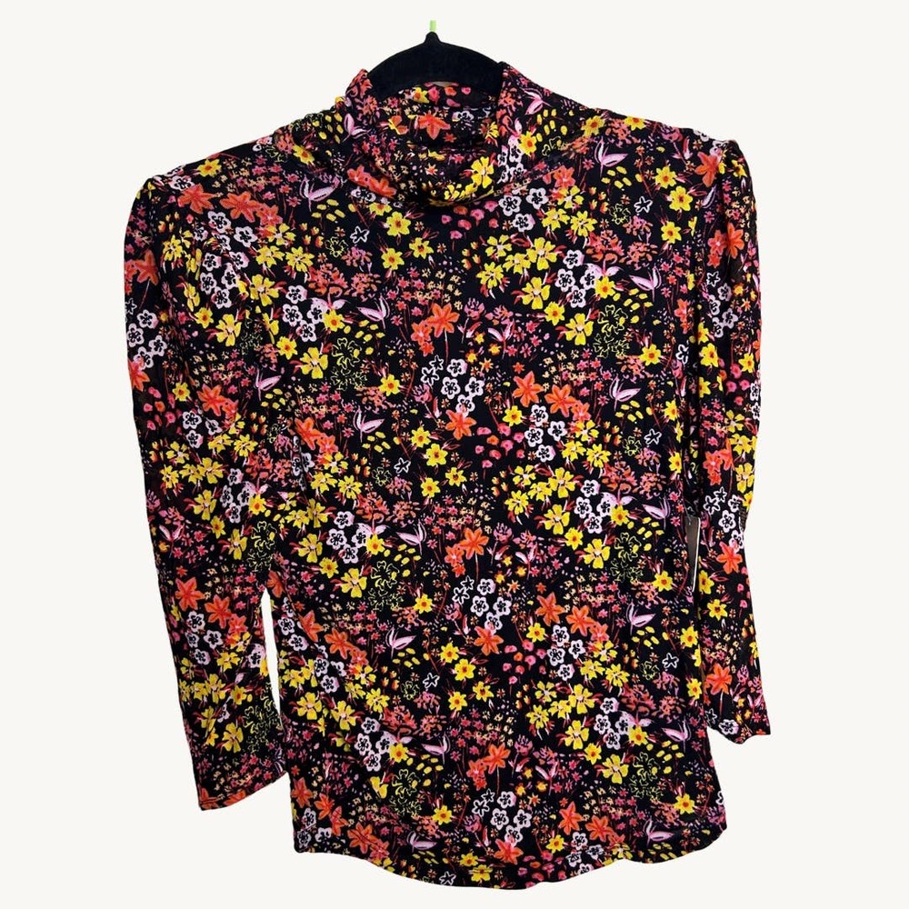 Free People Turtleneck Light Floral Blouse Multicolors